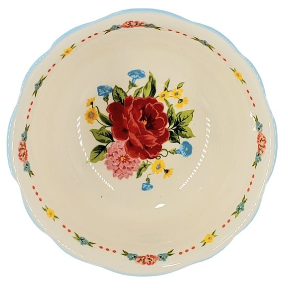 The Pioneer Woman Embossed Footed SWEET ROSE 6" Stoneware Cereal Bowl - Picture 4 of 6